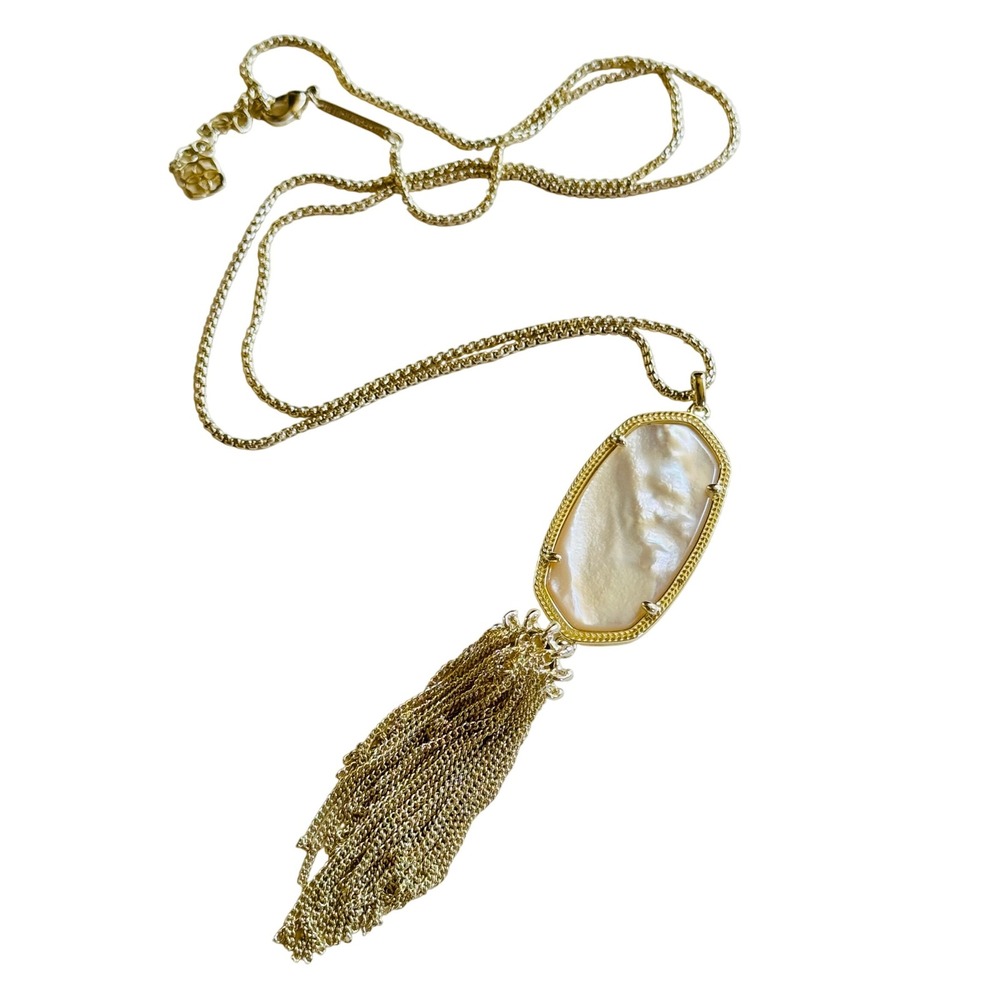 Kendra Scott KS Rayne Necklace Mother of pearl gold Tassel Designer‎ high end
